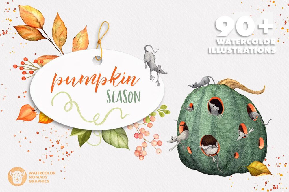 Pumpkin Season Watercolor Collection